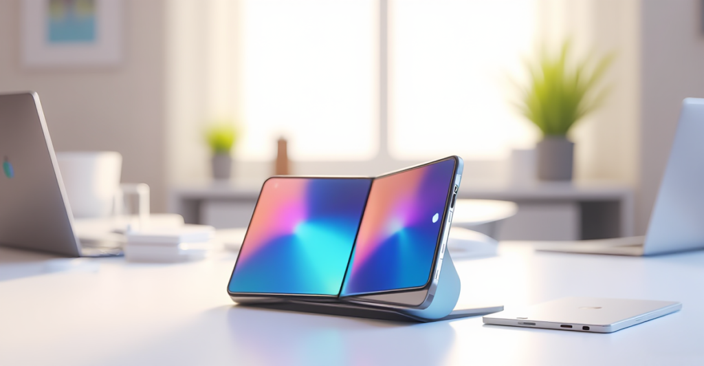 Close-up of a foldable phone with a person sharing honest thoughts on its design and features.
